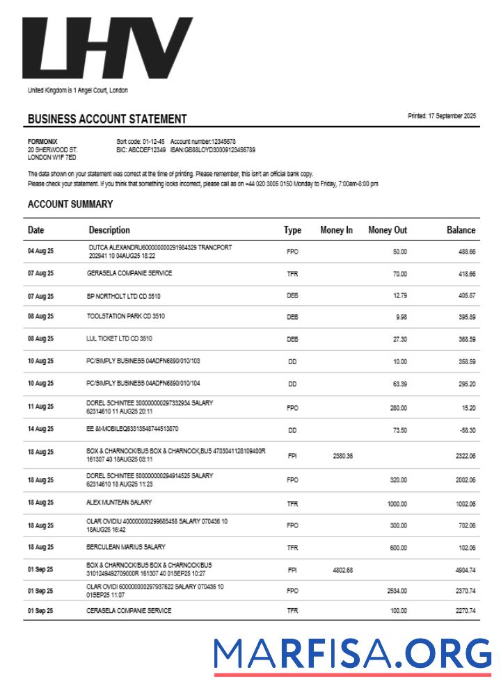 Realistic United Kingdom LHV Group firm statement Word and PDF template